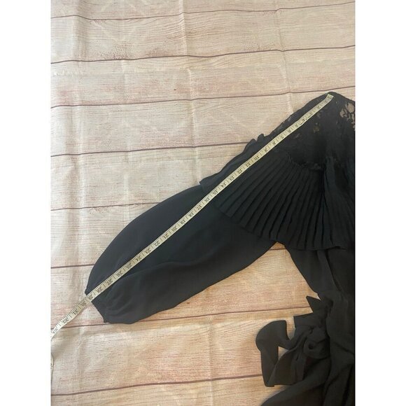 Eloquii Women's Black Long Sleeve Pleated Lace Trim Dress - 20 - Picture 9 of 14